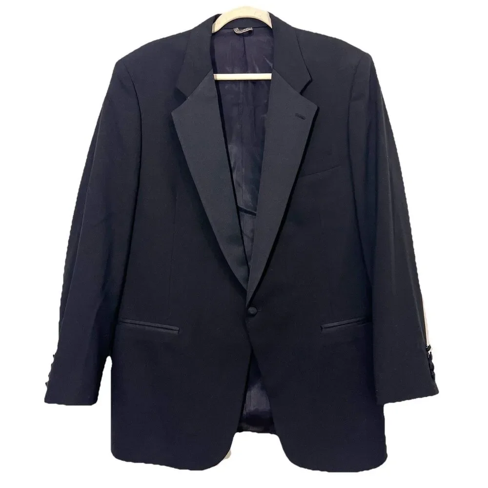 Vtg Christian Dior Balzer Jacket Mens 43L Black Wool Formal Sport Coat USA Made